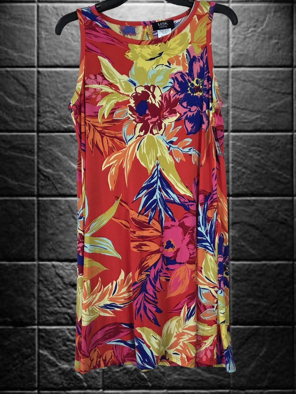 MSK Red Tropical Floral Sleeveless Shift Dress Size PM